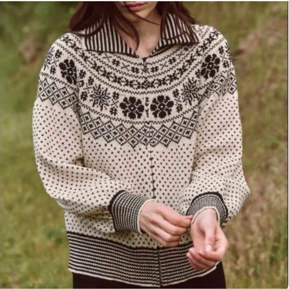 THE GREAT. Black and White Cardigan Sweater